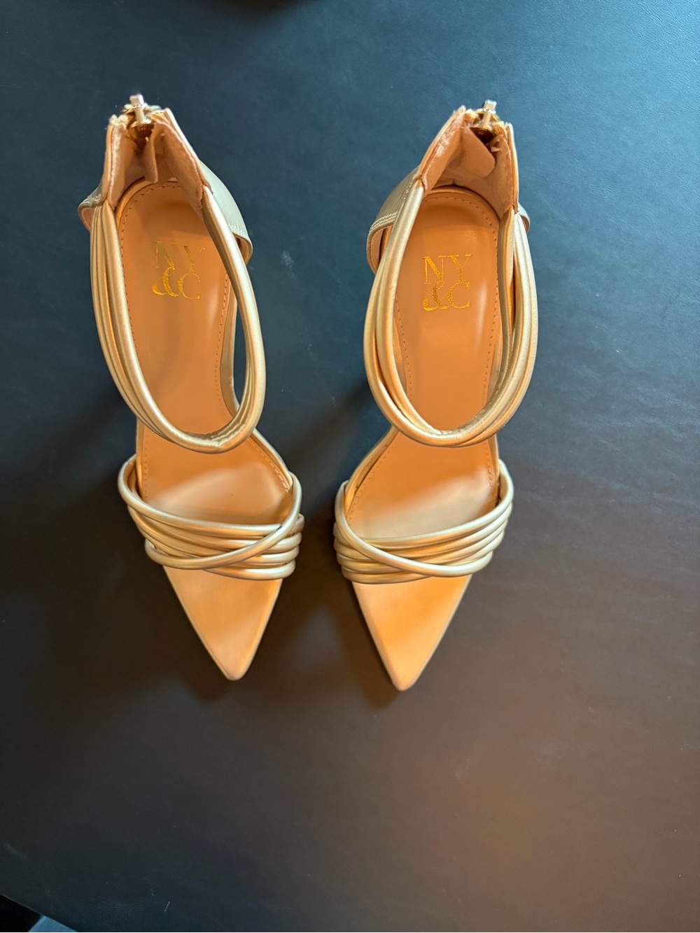 New York & Company Tan Strappy Pointed-Toe Heels